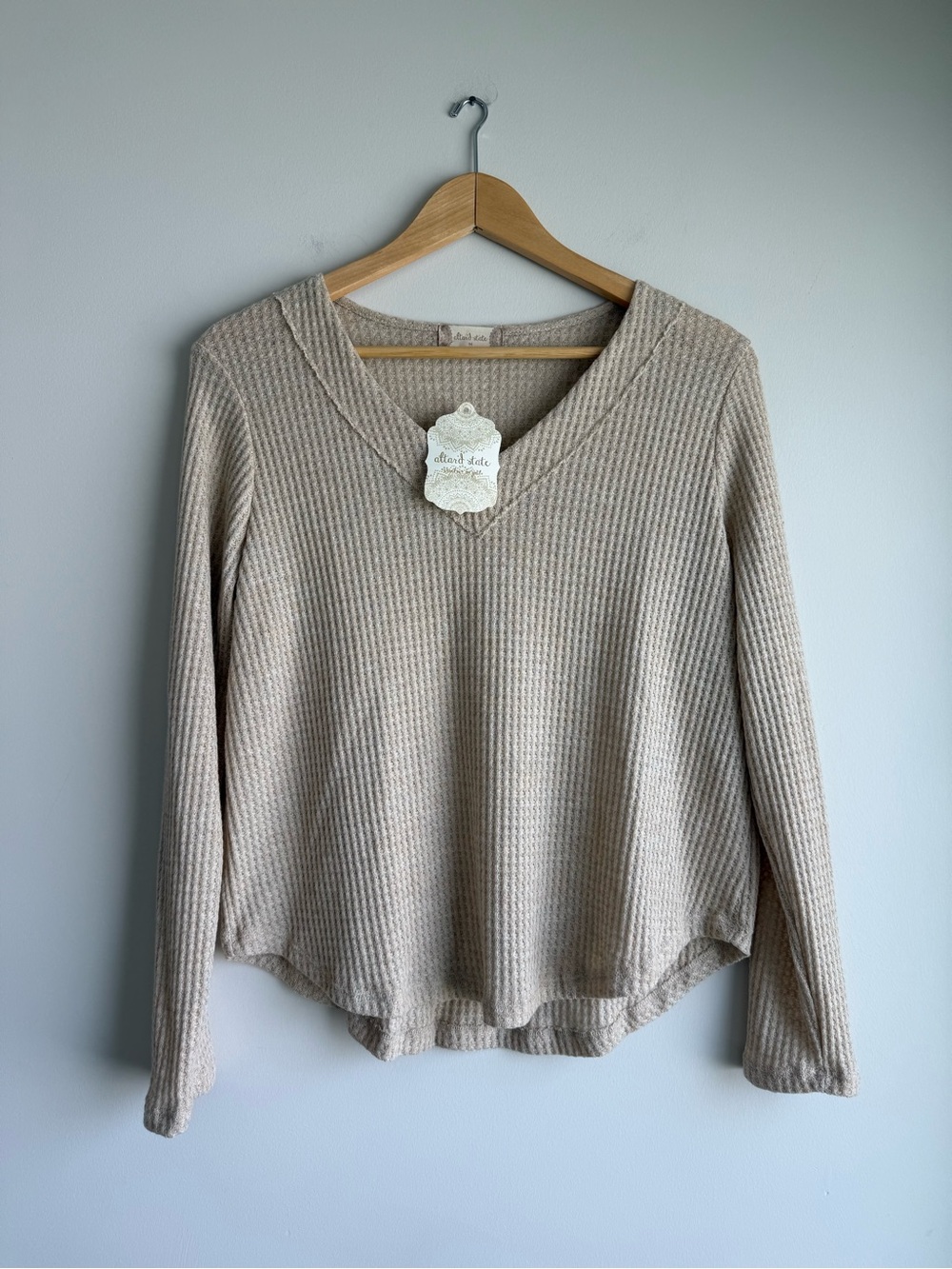 Altar’d State Waffle Knit Long Sleeve Top Beige Neutral Boho Size Medium NWT